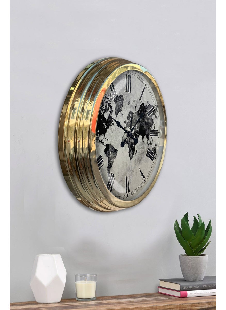 Platin Saat Platinum Clock 40 cm Gold Metal Antique World Wall Clock  - Image 4