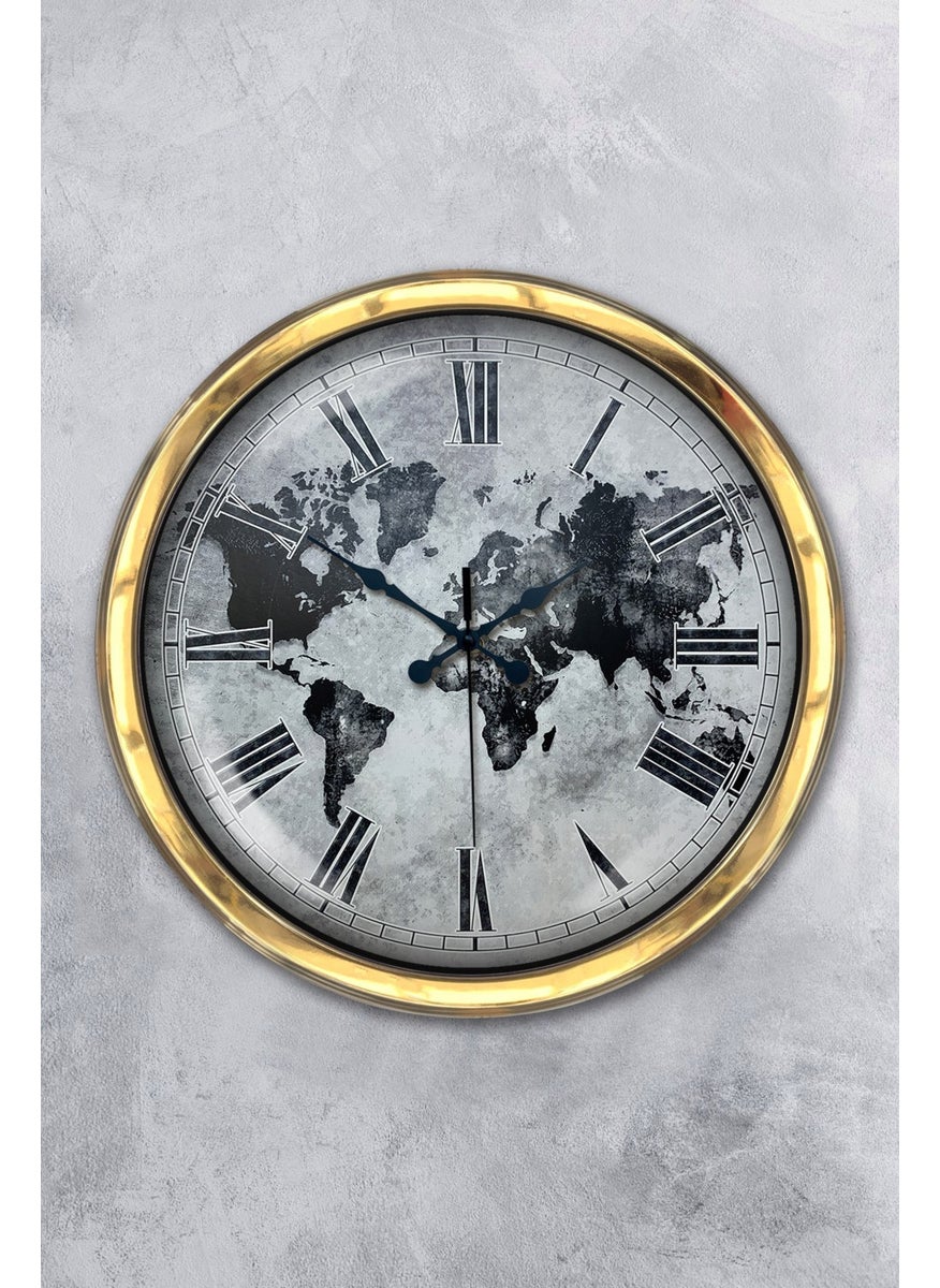 Platin Saat Platinum Clock 40 cm Gold Metal Antique World Wall Clock  - Image 1