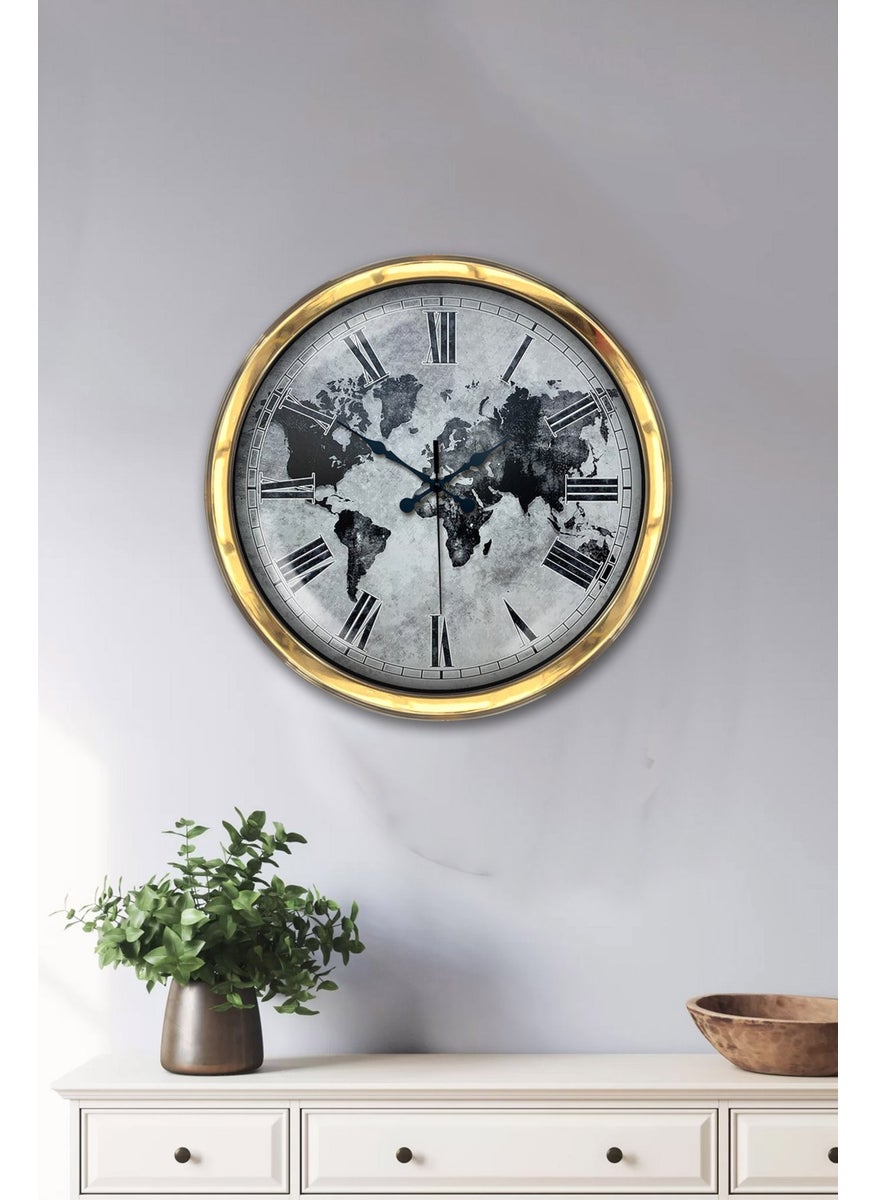 Platin Saat Platinum Clock 40 cm Gold Metal Antique World Wall Clock  - Image 2