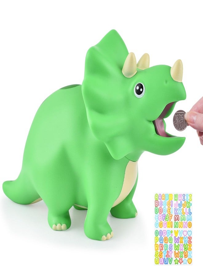PJDRLLC Dinosaur Piggy Bank for Kids, Unbreakable Plastic Money Coin Bank for Boys and Girls, Great Gifts for Birthday, Easter, Christmas (Green) - Image 1
