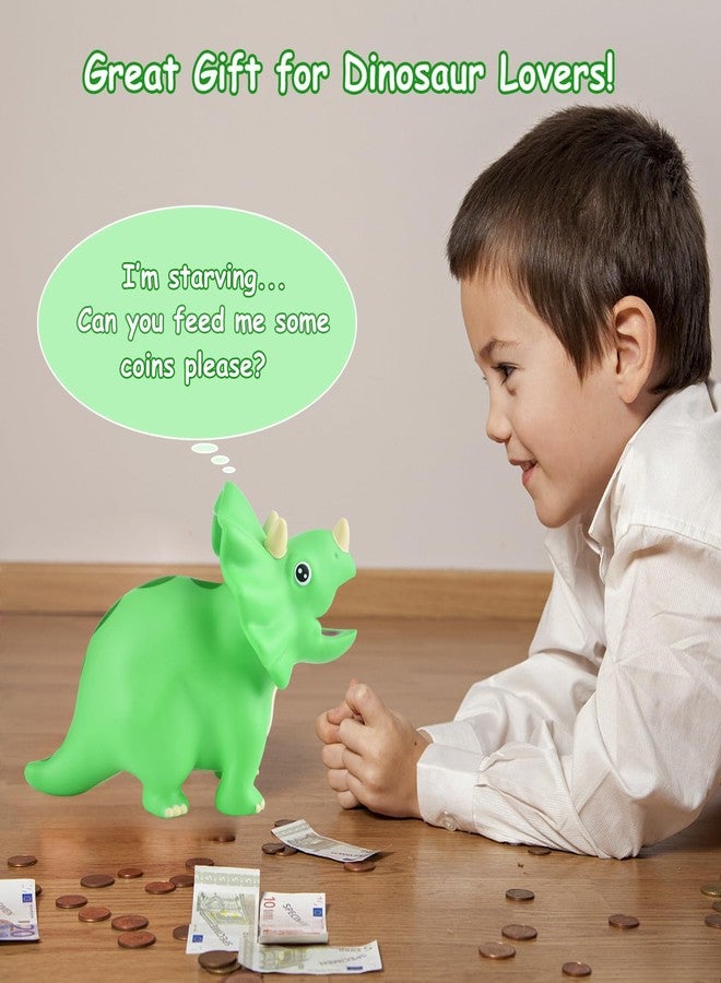 PJDRLLC Dinosaur Piggy Bank for Kids, Unbreakable Plastic Money Coin Bank for Boys and Girls, Great Gifts for Birthday, Easter, Christmas (Green) - Image 3