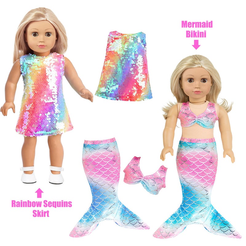 ibayda Fashion 10 Sets 18 inch Doll Clothes and Accessories Play Set inlcude Mermaid Shinning Dress Outfits Bikini Hat Handbag (No Doll) - Image 3