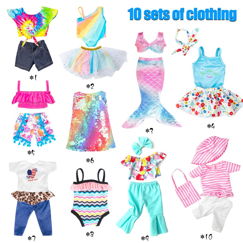 ibayda Fashion 10 Sets 18 inch Doll Clothes and Accessories Play Set inlcude Mermaid Shinning Dress Outfits Bikini Hat Handbag (No Doll) - Image 2