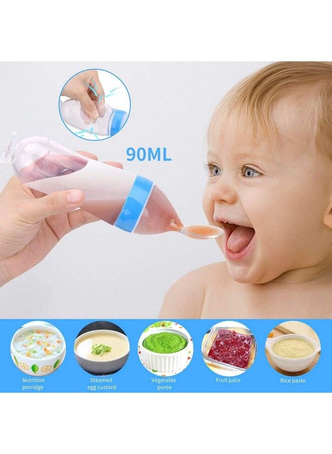 BabyGo Baby Silicone Squeeze Feeder With Food Dispensing Spoon Cereal Feeding Bottle For Infant Blue Airtight Food Storage Containers90Ml (Multicolour)  - Image 4