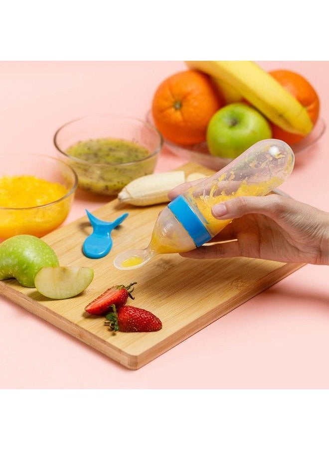 BabyGo Baby Silicone Squeeze Feeder With Food Dispensing Spoon Cereal Feeding Bottle For Infant Blue Airtight Food Storage Containers90Ml (Multicolour)  - Image 5