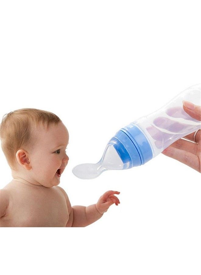 BabyGo Baby Silicone Squeeze Feeder With Food Dispensing Spoon Cereal Feeding Bottle For Infant Blue Airtight Food Storage Containers90Ml (Multicolour)  - Image 2
