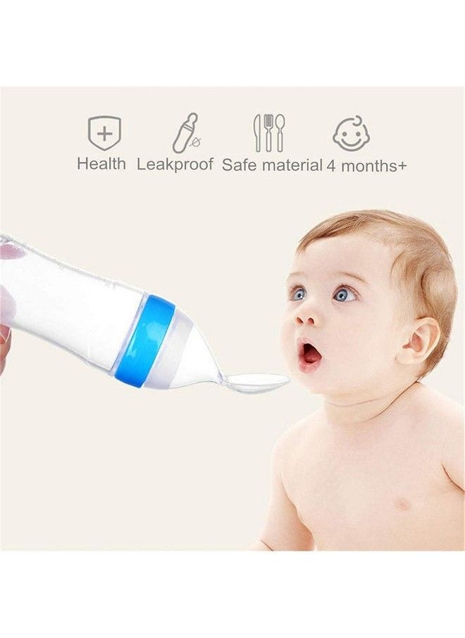 BabyGo Baby Silicone Squeeze Feeder With Food Dispensing Spoon Cereal Feeding Bottle For Infant Blue Airtight Food Storage Containers90Ml (Multicolour)  - Image 3