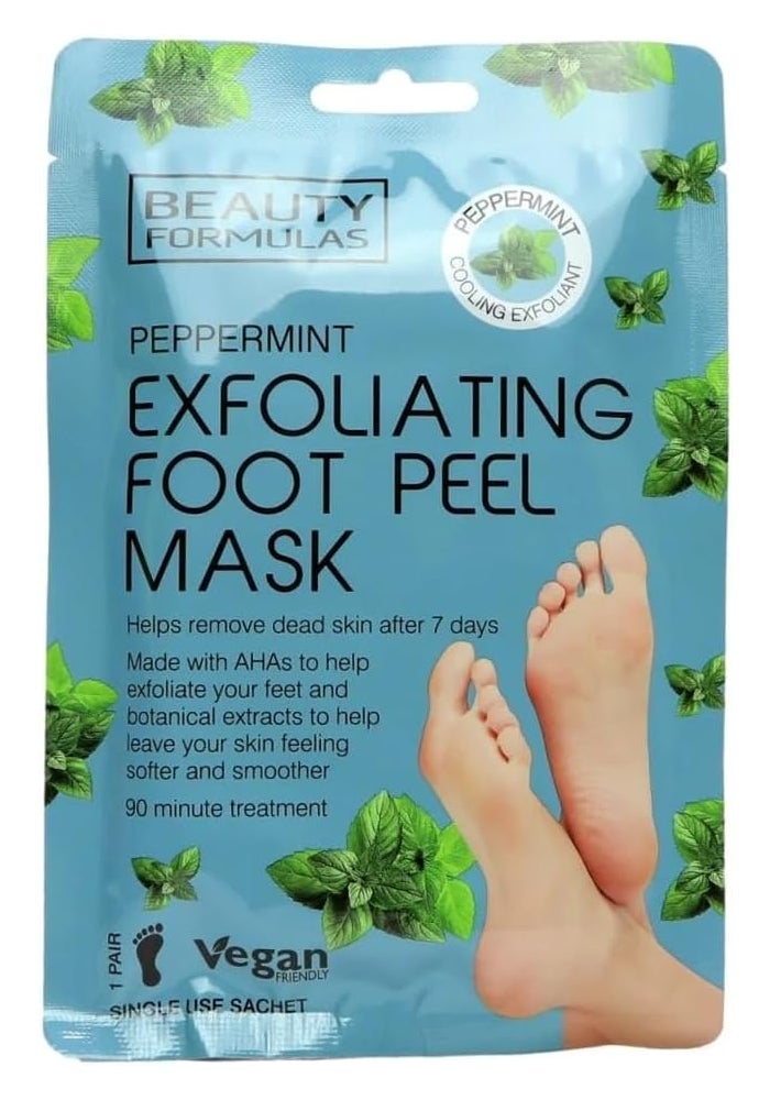 Beauty Formulas Peppermint Exfoliating Foot Peel Mask - 1 Pair with AHAs & Botanical Extracts for Soft Feet - Image 1