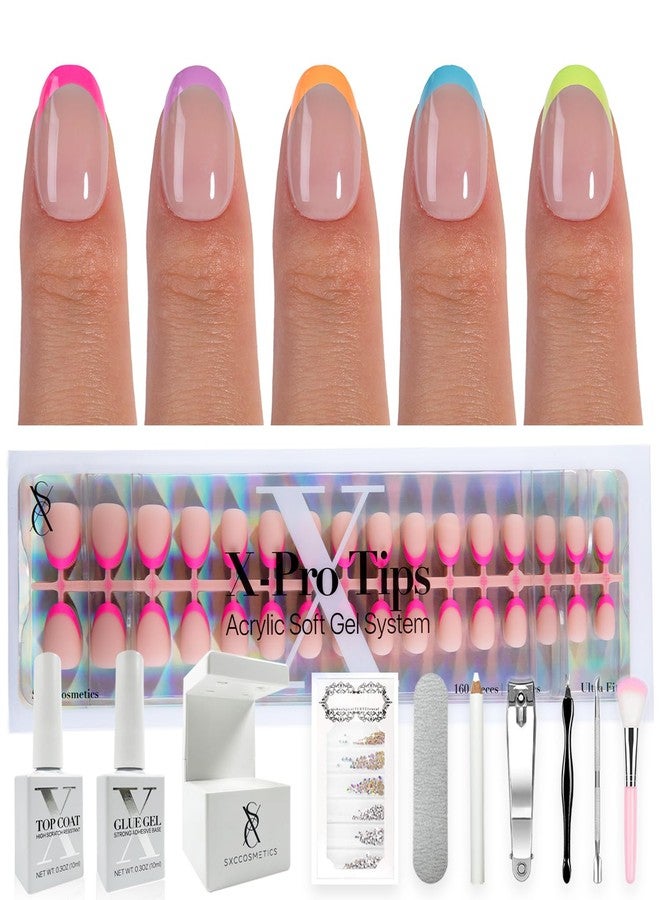 SXC Cosmetics X-Pro Tips French Tip Press On Nails - Bright Pastel Glow in the Dark Series (GLOW118KIT-XS Almond) - Image 1