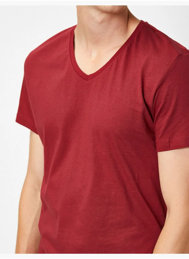 كوتون Short Sleeve V Neck Basic T-Shirt