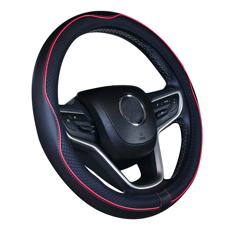 Mayco Bell Large Size Steering Wheel Cover AntiSlipSafetySoftBreathableDurableFull SurroundComfortable Grip Microfiber Leather 15516 inch Black Red