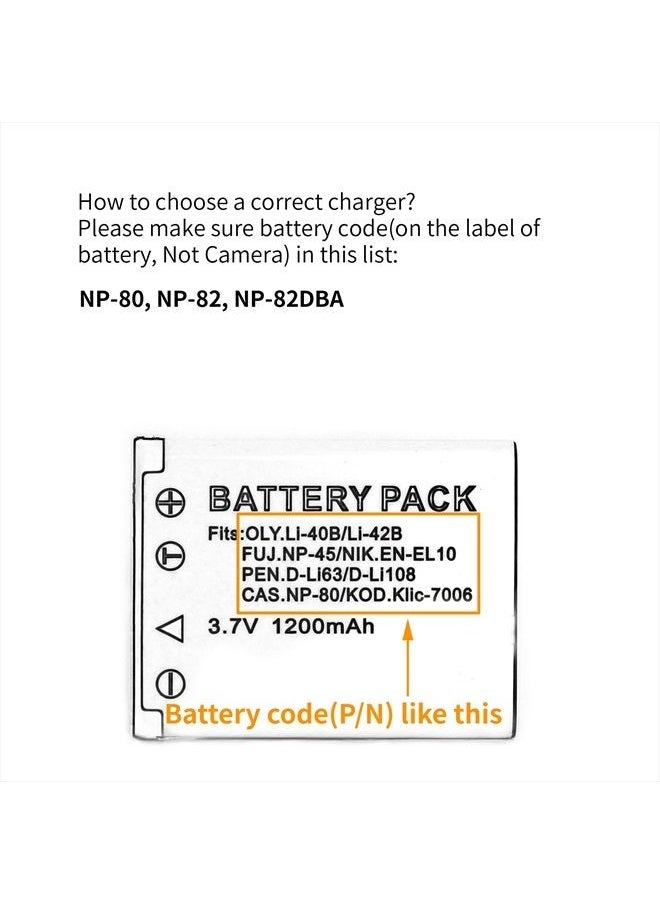 Norifon - NP-80 USB Charger for Casio Exilim EX-G1, Exilim EX-N1, Exilim EX-N2, Exilim EX-S5, Exilim EX-S8, Exilim EX-S9, Exilim EX-Z35, Exilim EX-Z550, Exilim EX-Z800 Camera and More - Image 1