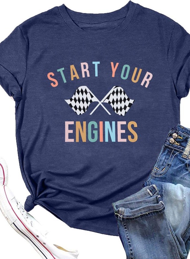 BANGELY Start Your Engines Tshirt Checkered Flag Racing Shirts Raceday Casual Unisex Short Sleeve Tee Tops - Image 1