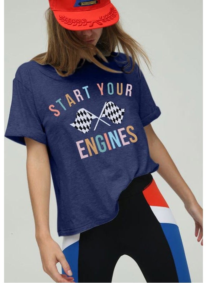 BANGELY Start Your Engines Tshirt Checkered Flag Racing Shirts Raceday Casual Unisex Short Sleeve Tee Tops - Image 2