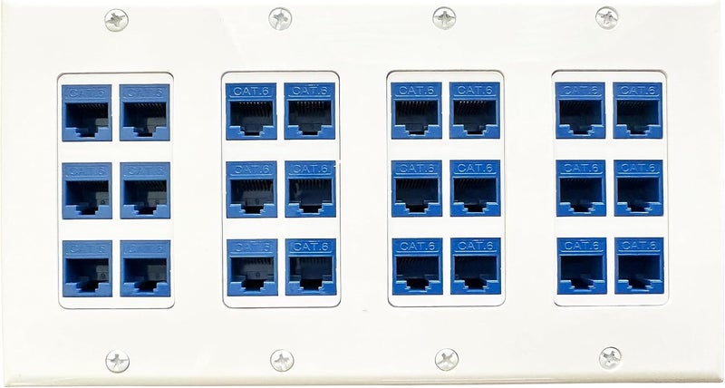 DIYTECH 24 Port Ethernet Wall Plate, Cat 6, 4 Gang, RJ45 Female to Female Keystone Jacks - White - Image 3