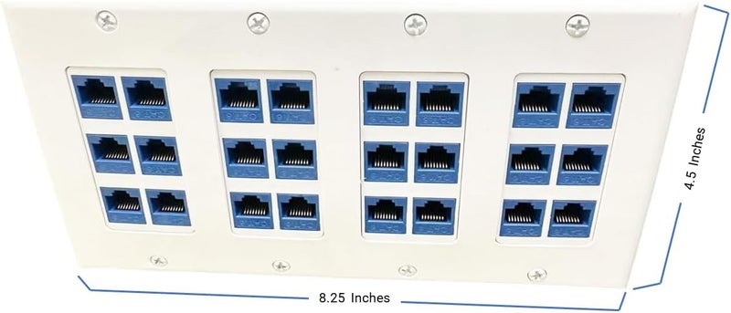 DIYTECH 24 Port Ethernet Wall Plate, Cat 6, 4 Gang, RJ45 Female to Female Keystone Jacks - White - Image 2