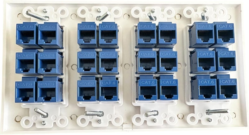 DIYTECH 24 Port Ethernet Wall Plate, Cat 6, 4 Gang, RJ45 Female to Female Keystone Jacks - White - Image 4