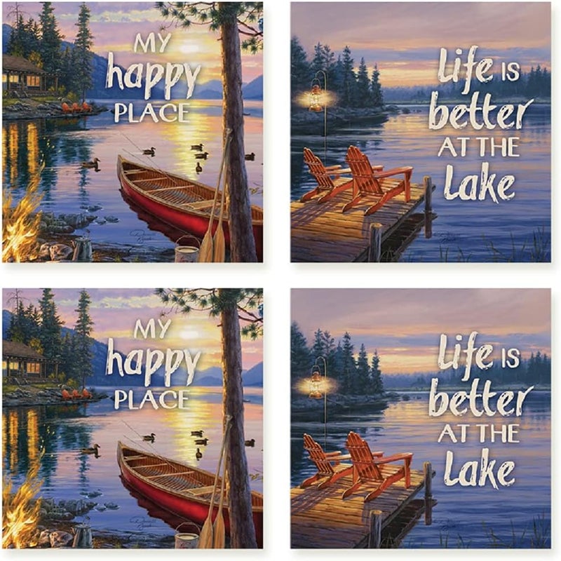 Carson Lake Square House Coaster Set