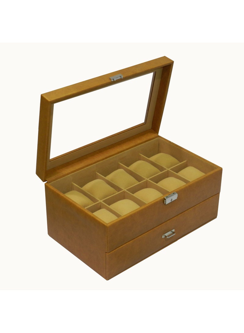 LAVERI LEATHER صندوق ساعات لافيري للرجال والنساء (20 فتحة) ، صندوق عرض ساعات من جلد PU الفاخر مع غطاء زجاجي كريستالي ، وسادة قابلة للإزالة - Image 4