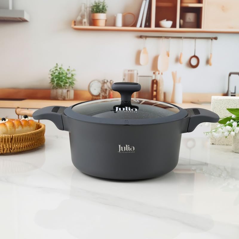 جوليا قِدر جوليا  إيليت إيدج 24 سم مع غِطاء - رمادي - جرانيت أسود غير لاصق - يدعم الحث الحراري - Image 2