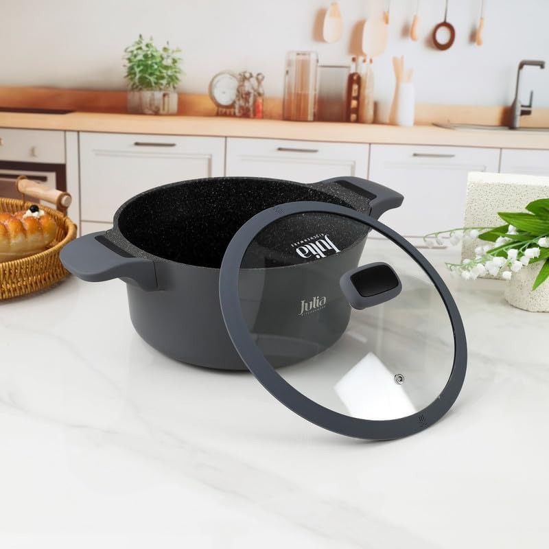 جوليا قِدر جوليا  إيليت إيدج 24 سم مع غِطاء - رمادي - جرانيت أسود غير لاصق - يدعم الحث الحراري - Image 1