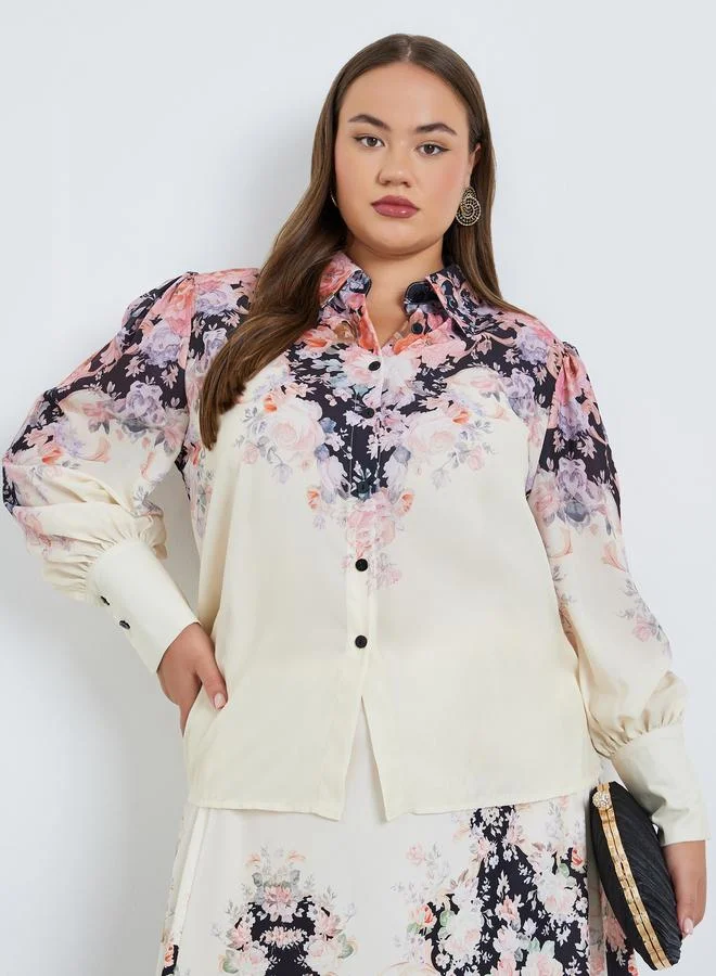 Styli Plus Size Placement Printed Floral Shirt