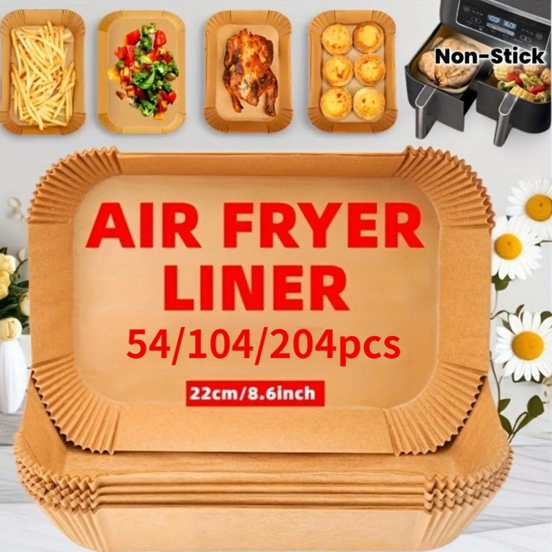 104pcs Pre Cut Air Fryer Liners 8.66x5.51 Inch Non Stick Baking Paper Disposable - Image 1