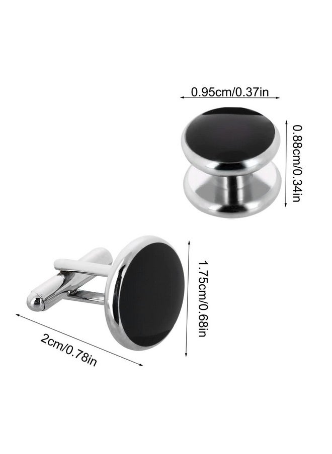 Yolev - Mens Cufflinks And Studs Set Tuxedo Shirts Cuff Links Black Onyx Cufflinks For Men, Classic Tuxedo Buttons Match For Business Wedding Formal Suit - Image 1