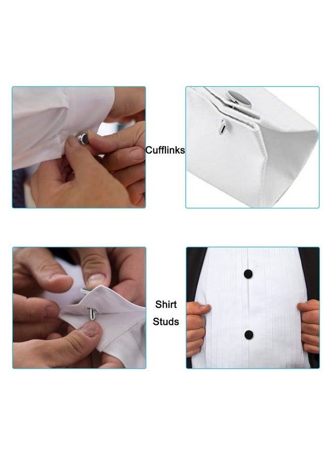 Yolev - Mens Cufflinks And Studs Set Tuxedo Shirts Cuff Links Black Onyx Cufflinks For Men, Classic Tuxedo Buttons Match For Business Wedding Formal Suit - Image 1