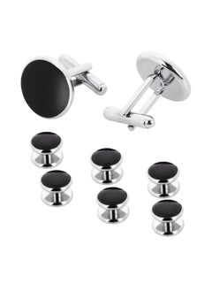 Mens Cufflinks And Studs Set Tuxedo Shirts Cuff Links Black Onyx Cufflinks For Men, Classic Tuxedo Buttons Match For Business Wedding Formal Suit