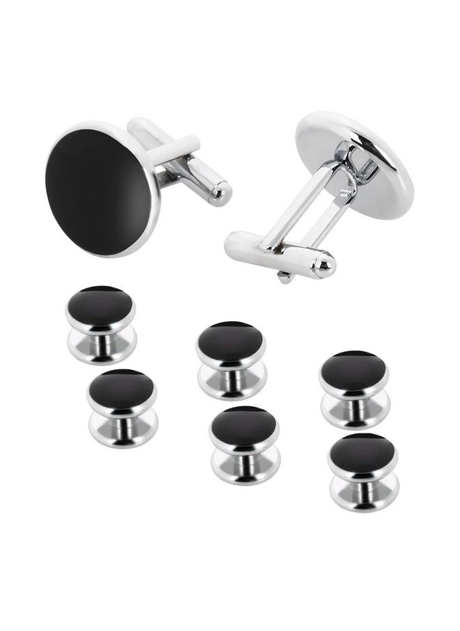 Yolev - Mens Cufflinks And Studs Set Tuxedo Shirts Cuff Links Black Onyx Cufflinks For Men, Classic Tuxedo Buttons Match For Business Wedding Formal Suit - Image 1