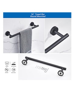 Excefore Towel Bar Set KASTWAVE 6 PCS Bathroom Matte Black Stainless Steel Bathroom Accessories Towel Rack Set Round Wall Mounted, Include 16inch Towel Bar, Toilet Paper Holder, Towel Ring, 3 Robe Towel Hooks  - Image 2