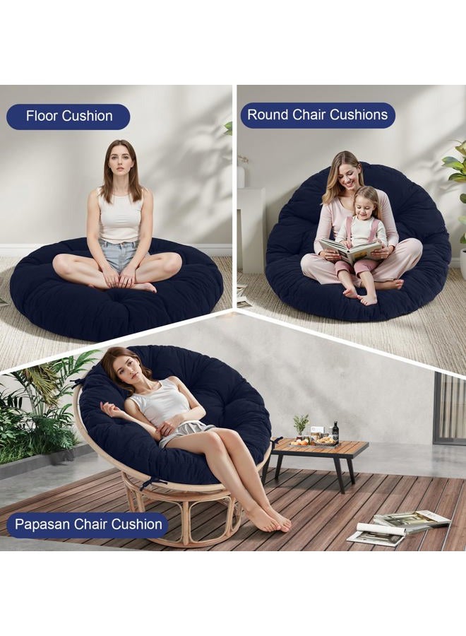 idee-home Papasan Chair Cushion, Circle Papasan Chair Cushion with Corduroy Cover (Without Chair) for Bowl Chair, 48 X 48 Inch, Navy - Image 5