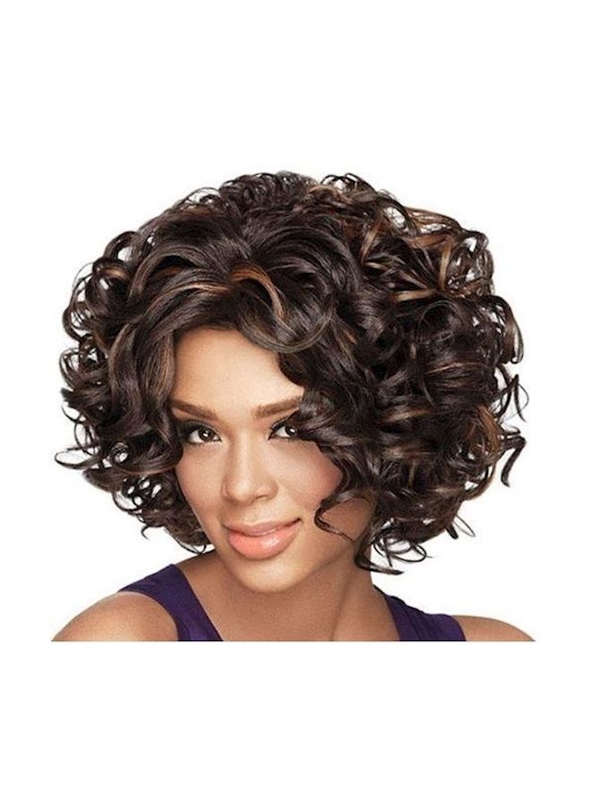 NIBEMINENT Short Curly Hair Wig Brown - Image 1