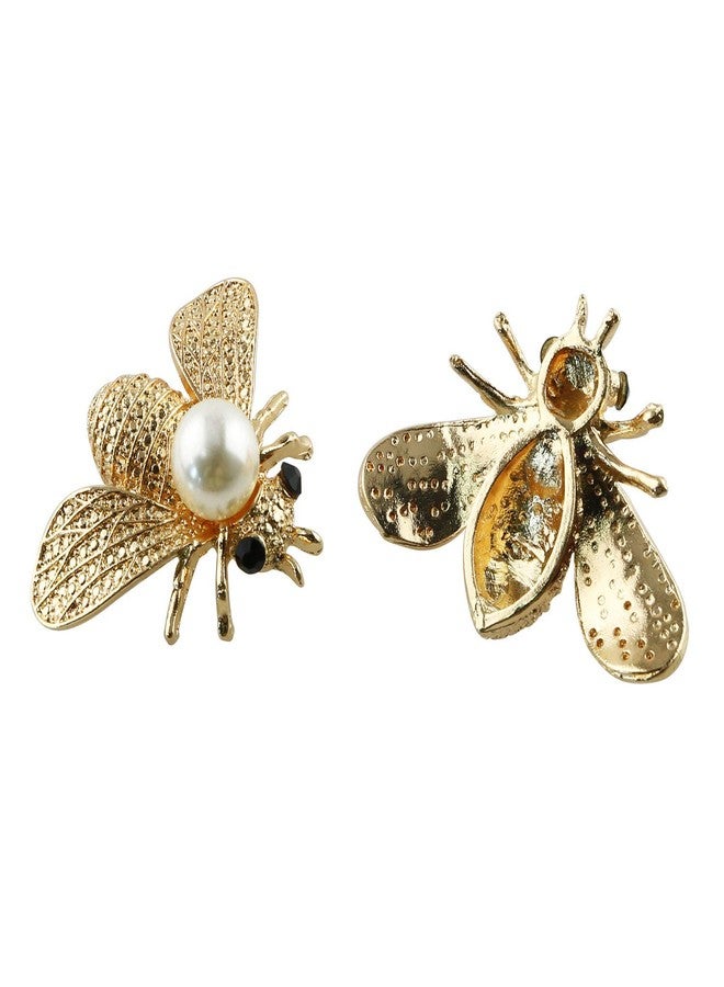 Tegg 6PCS 31x41mm Gold Plated Pearl Rhinestone Flatback Charm Aluminium Alloy Bee Buttons Embellishment for Jewelry Making DIY Crafts - Image 3