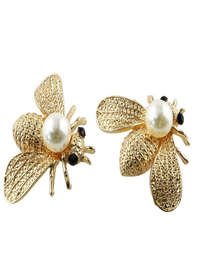 Tegg 6PCS 31x41mm Gold Plated Pearl Rhinestone Flatback Charm Aluminium Alloy Bee Buttons Embellishment for Jewelry Making DIY Crafts - Image 4