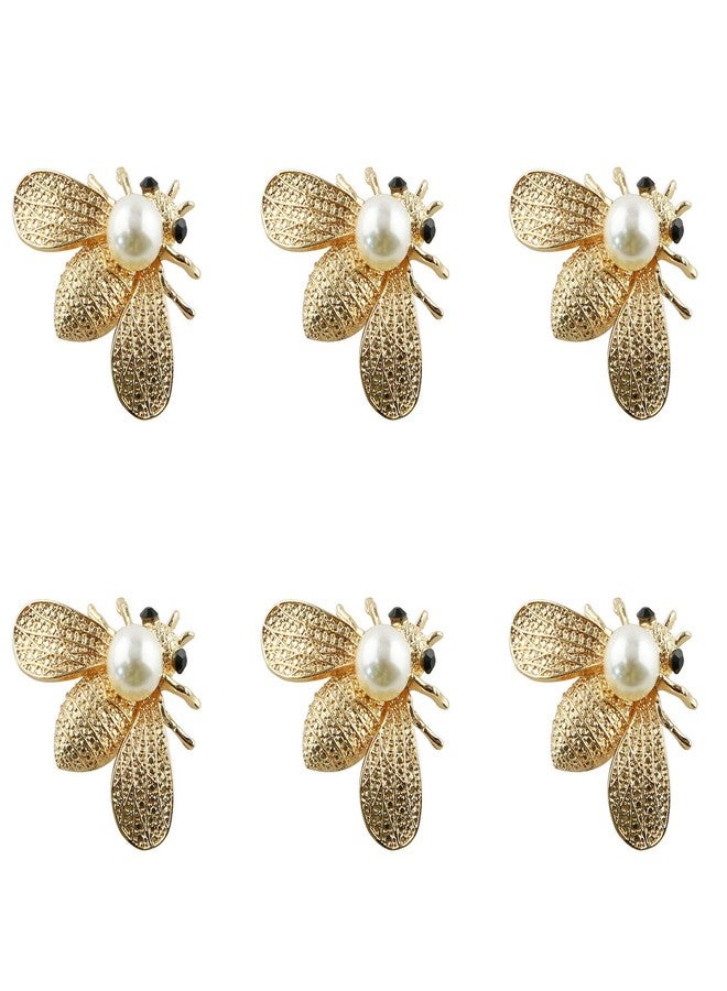 Tegg 6PCS 31x41mm Gold Plated Pearl Rhinestone Flatback Charm Aluminium Alloy Bee Buttons Embellishment for Jewelry Making DIY Crafts - Image 1