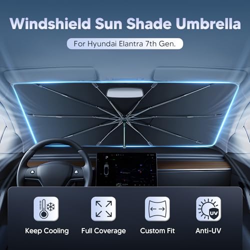 Autorder Windshield Sun Shade Umbrella for 20212026 Hyundai Elantra AccessoriesUpgraded Ice Crystal MaterialEasy Setup Umbrella Sunshade for Car Windshield100 Sun Blocking - Image 3