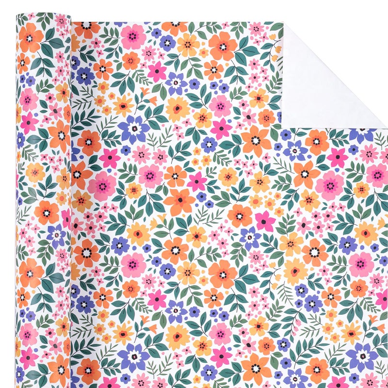 WRAPAHOLIC Kraft Floral Wrapping Paper Roll - Mini Roll - 17 Inch x 9.8 Feet - Ditsy Flower Wrapping Paper, Perfect for Wedding, Birthday, Bridal Shower, Tea Party - Image 2