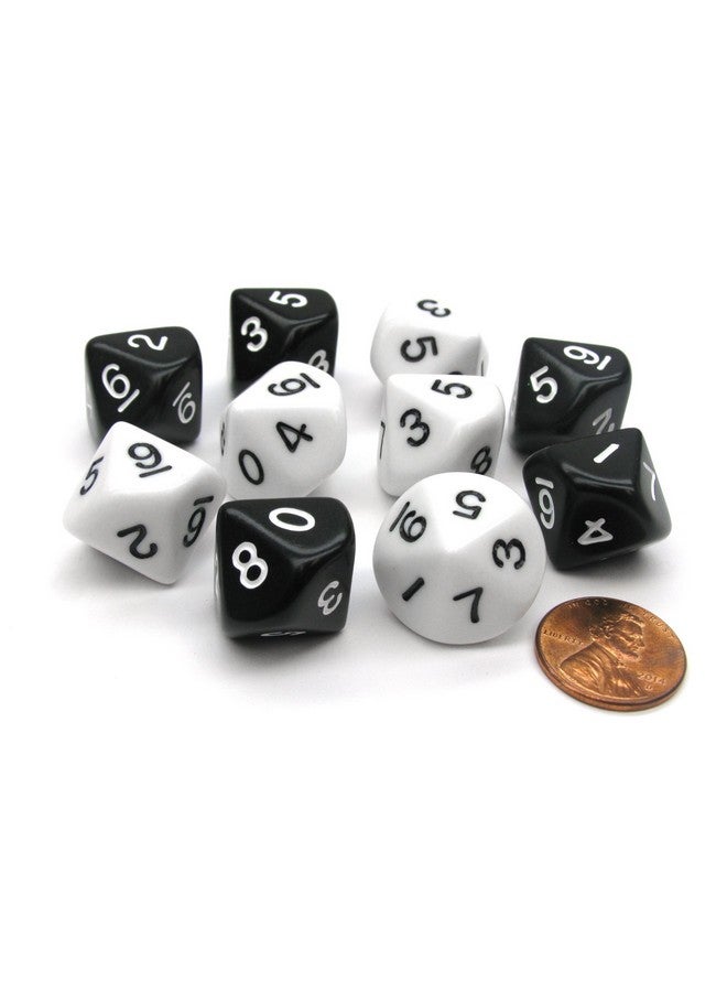 Koplow Games Set of 10 D10 16mm Inverse Dice - 5 Each of Black and White