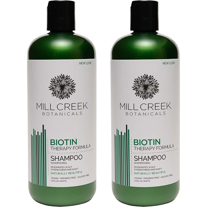 Mill Creek Biotin Shampoo With Keratin, Peppermint Oil, Aloe Vera, Jojoba and Panthenol, All Natural and Organic Formula, 14 fl. oz. (Pack of 2) - Image 1