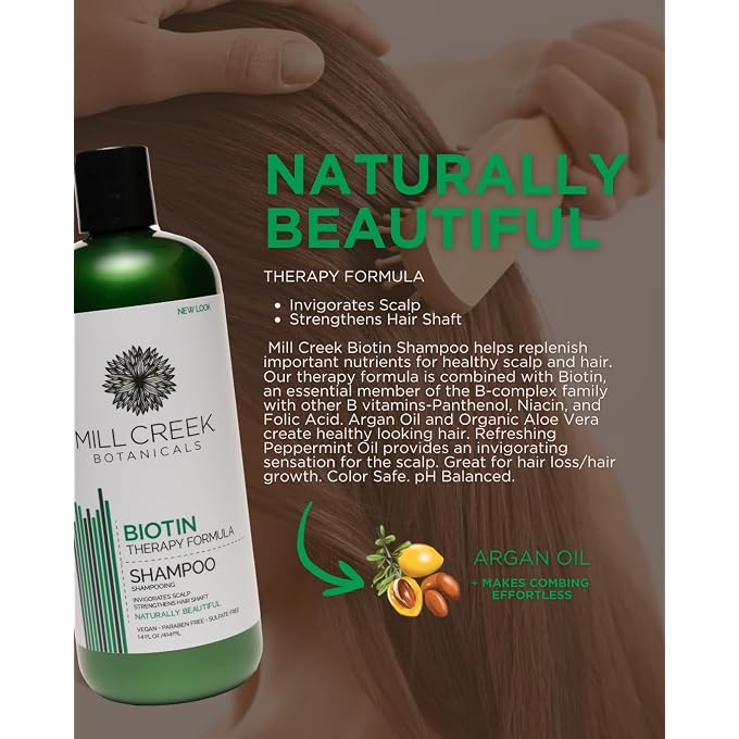 Mill Creek Biotin Shampoo With Keratin, Peppermint Oil, Aloe Vera, Jojoba and Panthenol, All Natural and Organic Formula, 14 fl. oz. (Pack of 2) - Image 3