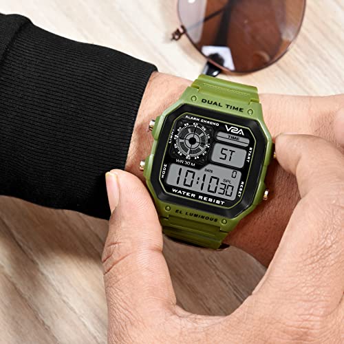 V2A Resin Digital Men Watch (Black Dial Green Colored Strap), Green Band - Image 2