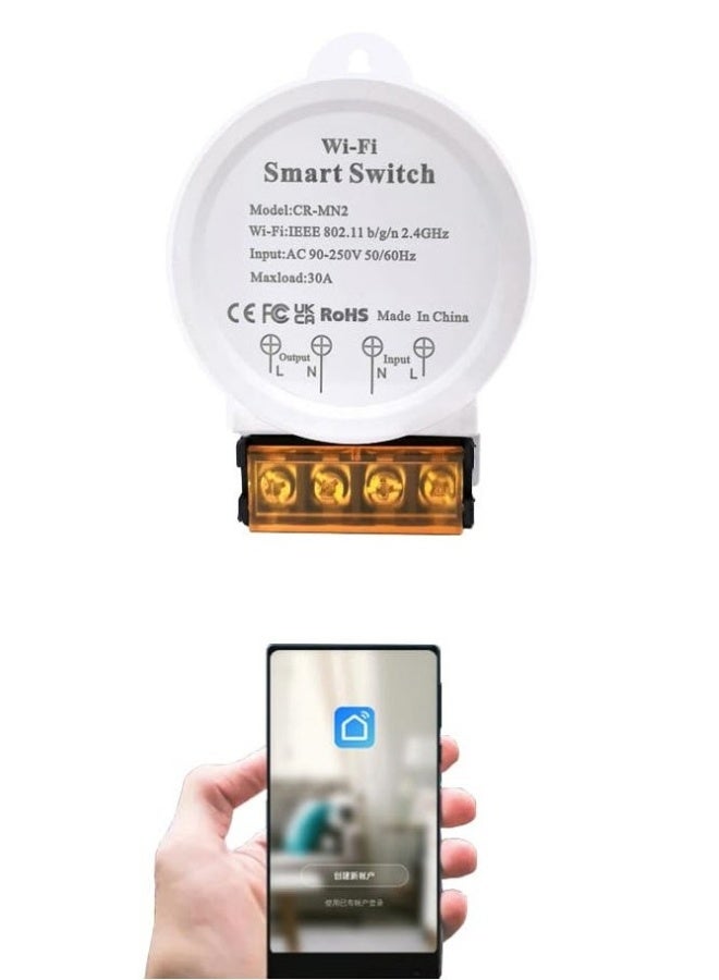 30A Smart Power WiFi Smart Switch, DIY Wireless Remote Control Module with Smart Life App，Voice Control, Compatible with Echo and Google Home,Timer Function(White) - Image 1