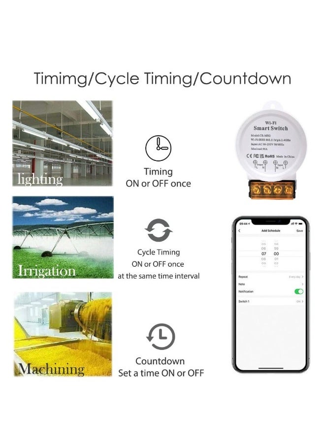 30A Smart Power WiFi Smart Switch, DIY Wireless Remote Control Module with Smart Life App，Voice Control, Compatible with Echo and Google Home,Timer Function(White) - Image 4