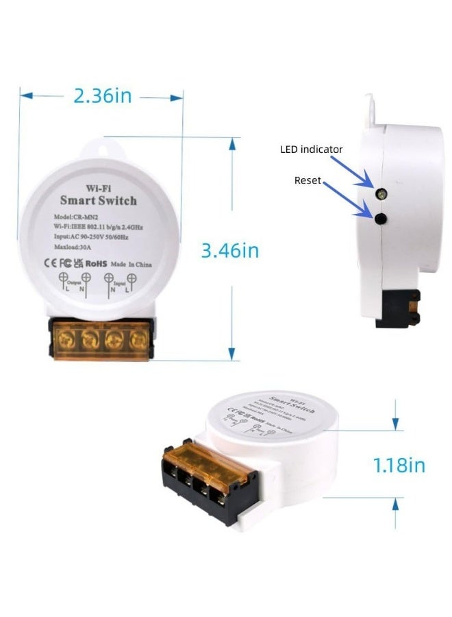 30A Smart Power WiFi Smart Switch, DIY Wireless Remote Control Module with Smart Life App，Voice Control, Compatible with Echo and Google Home,Timer Function(White) - Image 2
