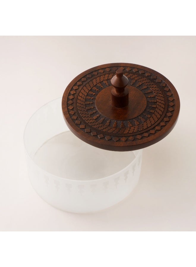 Dallaty وعاء تمر زجاجي مع غطاء خشبي م، بني 15*15*13 سم - Image 3