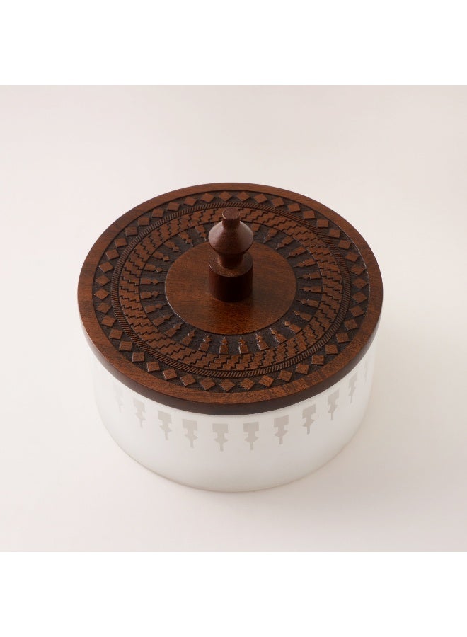 Dallaty وعاء تمر زجاجي مع غطاء خشبي م، بني 15*15*13 سم - Image 2