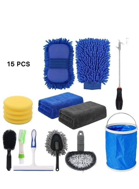 Car Wash Cleaning Tools Kit Car Detailing Set with Bag Collapsible Bucket Wash Mitt Sponge Towels Tire Brush Window Scraper Duster Complete Interior Car Care Kit