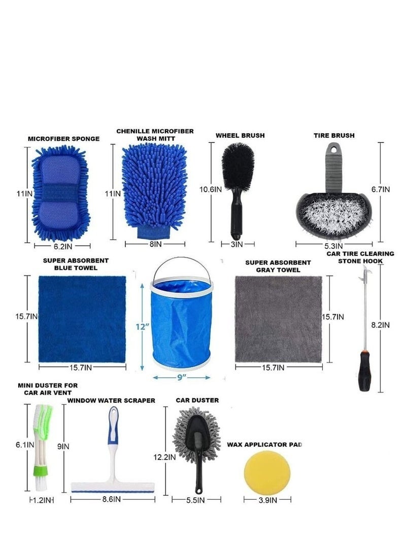 Car Wash Cleaning Tools Kit Car Detailing Set with Bag Collapsible Bucket Wash Mitt Sponge Towels Tire Brush Window Scraper Duster Complete Interior Car Care Kit - Image 2